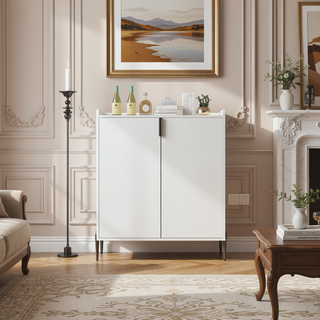 Sunvega Modern 2 Door Home Wine Bar Cabinet with Adjustable Storage Shelf and Wine Rack