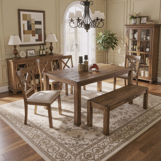 Sunvega Driftwood Finish Transitional Wood Dining Bench for Dining Room Entryway
