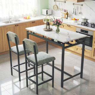 Sunvega Rustic Black 3-Piece Kitchen Table Set with Upholstered Chairs for Small Spaces