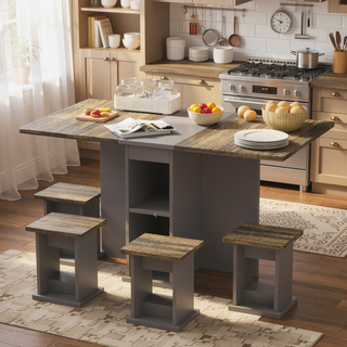 Sunvega Contemporary Expandable Dining Table Set with 4 Chairs and Storage for Small Space Saving