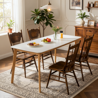Sunvega Mid-Century Modern Dining Table with Faux Wood Top and Rubberwood Legs
