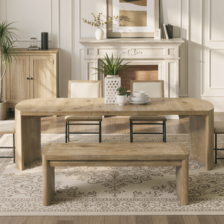 Sunvega Modern Contemporary Upholstery Bench with Rounded Corners in Oak Finish