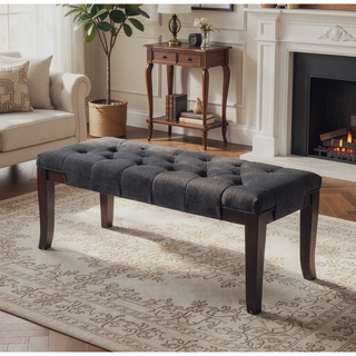 Sunvega Tufted Faux Leather Upholstered Bench with Tapered Hardwood Legs