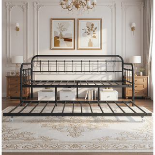 Sunvega Twin Size Victorian Style Metal Daybed Frame with Trundle Set for Guest Room
