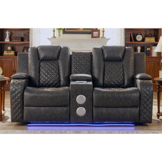 Sunvega Faux Leather Power Reclining Loveseat with LED Lighting and USB Ports