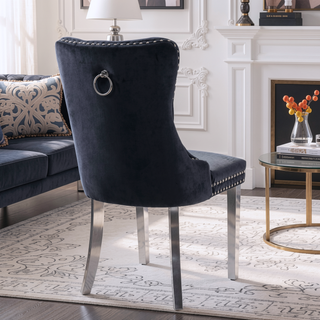Sunvega Modern High-end Tufted Velvet Upholstered Dining Chair with Chrome Legs and Nailhead Trim