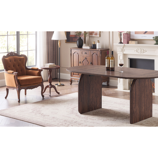 Sunvega Modern Oval Wooden Dining Table with Double-Column Design for Living Room
