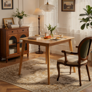 Sunvega Mid-Century Modern Dining Table with Rubberwood Legs and Faux Wood Top