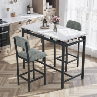 Sunvega Rustic Black 3-Piece Kitchen Table Set with Upholstered Chairs for Small Spaces