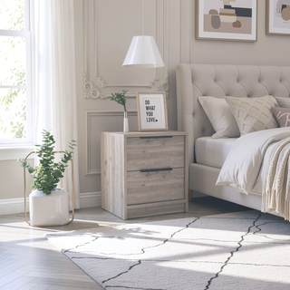 Sunvega Light Gray Nightstand with Two Drawers and Metal Handles for Bedroom