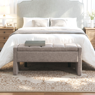 Sunvega Modern Linen Upholstered Storage Bench for Bedroom Living Room Dorm