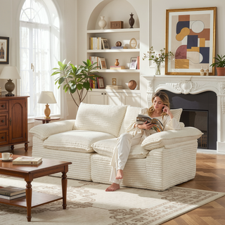 Sunvega Modern Corduroy Cloud Sofa with Comfortable High-Density Sponge for Living Room