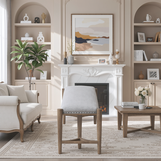 Sunvega Sand Colored Upholstered Bench with Nail Head Trim and Triad Bases