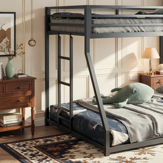 Sunvega Twin over Full Metal Bunk Bed with Ladder and Guardrails for Kids and Adults