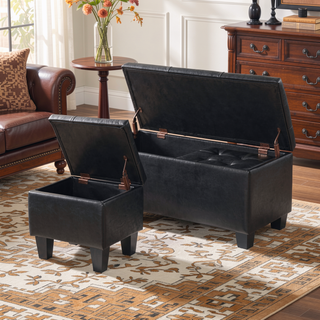 Sunvega Large Storage Ottoman Bench with Tufted Linen Design for Living Room