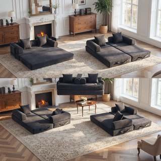Sunvega Foldable Compressible Sofa with Metal Frame and Cushions for Small Spaces