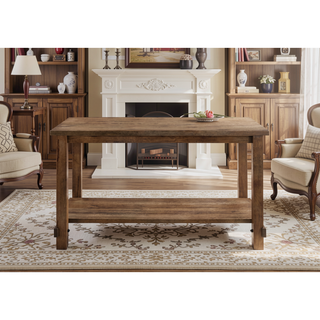 Sunvega Weathered Oak Finish Counter Height Table with Wood Veneer and Storage Shelf