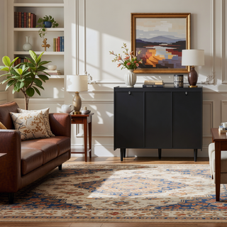 Sunvega Black and Red Modern Sideboard Buffet Cabinet with 2 Drawers