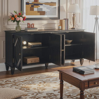 Sunvega Mid Century Modern Sideboard Buffet Cabinet with Spacious Storage and Geometric Accent