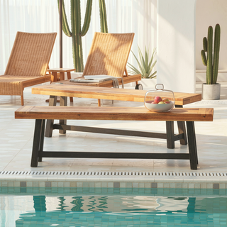 Sunvega Acacia Wood Outdoor Bench Set with Slat Design and Teak Finish