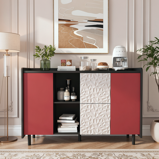 Sunvega Black and Red Modern Sideboard Buffet Cabinet with 2 Drawers