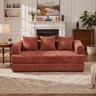 Sunvega Convertible Chenille Folding Sofa Bed with Pillows for Living Room