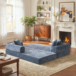 Sunvega Convertible Chenille Folding Sofa Bed with Pillows for Living Room
