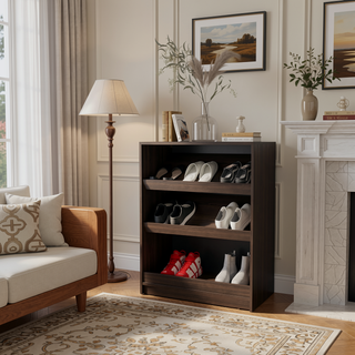 Sunvega Three-Tier Open Shelving Shoe Rack with Scratch-Resistant Melamine Surface