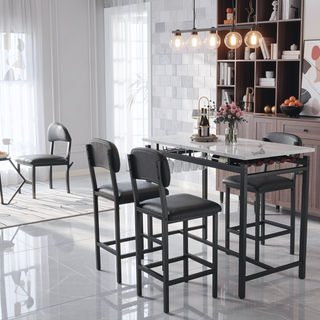 Sunvega Rustic Black 3-Piece Kitchen Table Set with Upholstered Chairs for Small Spaces