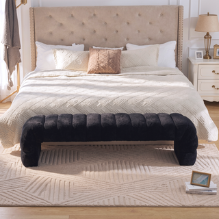 Sunvega Modern Upholstered Armless Bed Bench with Channel Tufted Chenille Ottoman for Living Room