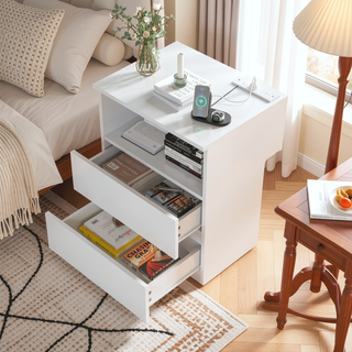 Sunvega End Table with Fast USB C Charging Station and 2 Drawers for Living Room