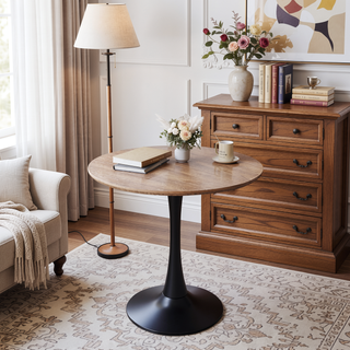 Sunvega Black Round Tulip Dining Table with MDF Top for Kitchen Living Room Office