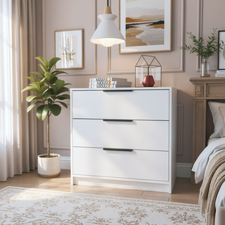 Sunvega Modern White Dresser with Three Spacious Drawers and Superior Top