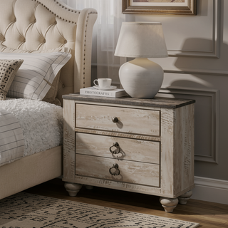 Sunvega Rustic Urban Chic White Wash Finish 4-Piece Queen Bedroom Set