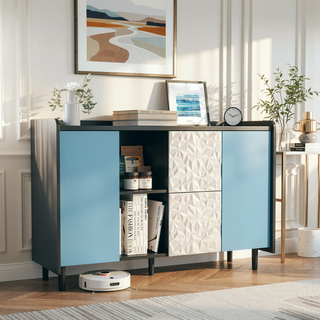Sunvega Black and Red Modern Sideboard Buffet Cabinet with 2 Drawers