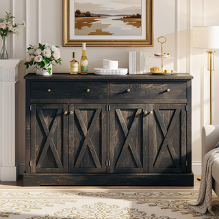 Sunvega Vintage White Sideboard with Two Drawers Four Doors and Adjustable Shelf