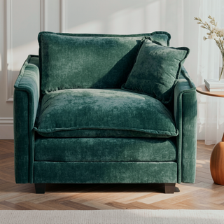 Sunvega Modern Green Chenille Fabric Cloud Sofa with Adjustable Backrest for Living Room