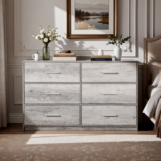 Sunvega Sturdy MDF Frame Dresser with Six Spacious Fabric Drawers
