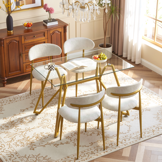 Sunvega Modern Glass Dining Table with Metal Legs for Kitchen Living Room Office