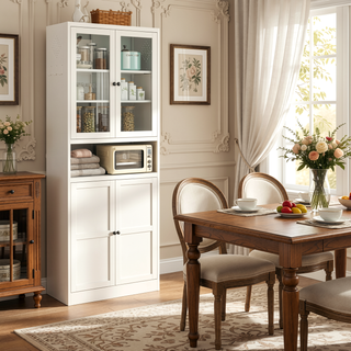 Sunvega Modern Kitchen Pantry Cabinet with Glass Doors and Adjustable Shelves for Living Room
