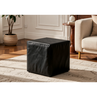 Sunvega Upholstered Black Leather Look Nightstand with Two Storage Drawers