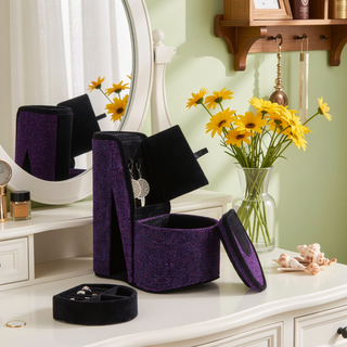 Sunvega Purple Velvet High Heel Shoe Display Jewelry Box with Hidden Storage