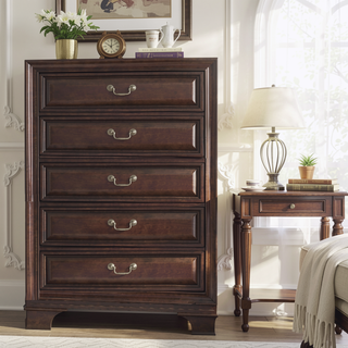 Sunvega Modern Tall Dresser Chest with Five Molded Drawers and Antique Metal Handles
