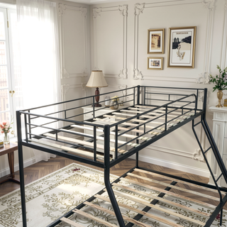 Sunvega Heavy-Duty Sturdy Metal Twin Over Full Bunk Bed with Noise Reduced Wooden Slats