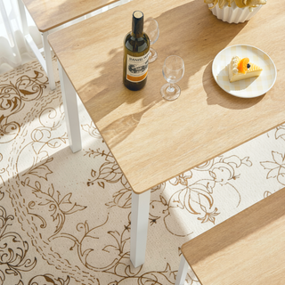 Sunvega Industrial Natural and White Dining Table Set with 2 Benches for Kitchen