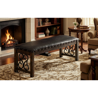 Sunvega Contemporary Walnut Finish Upholstered Seat Solid Wood Dining Room Bench