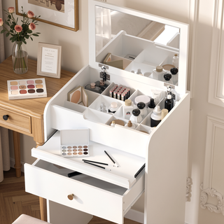 Sunvega White Teen Dream Vanity Desk with Mirror Chair and Storage for Bedroom
