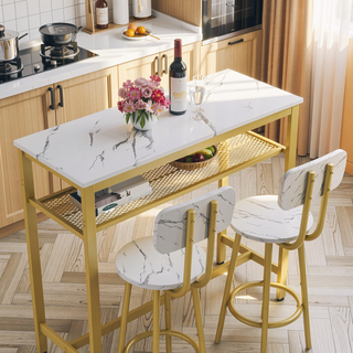 Sunvega Counter Height Square Table Set With 2 Foldable Stools for Kitchen and Apartment