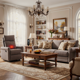 Sunvega Fabric Swivel Rocker Recliner Chair with Massage and Lumbar Heat for Living Room