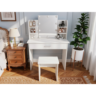 Sunvega Vanity Table with Adjustable Mirror Spacious Drawer and Matching Stool